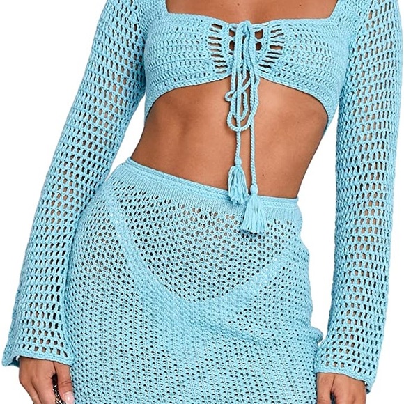 Tiffany Blue Crochet coverup set. NEW - Picture 2 of 4